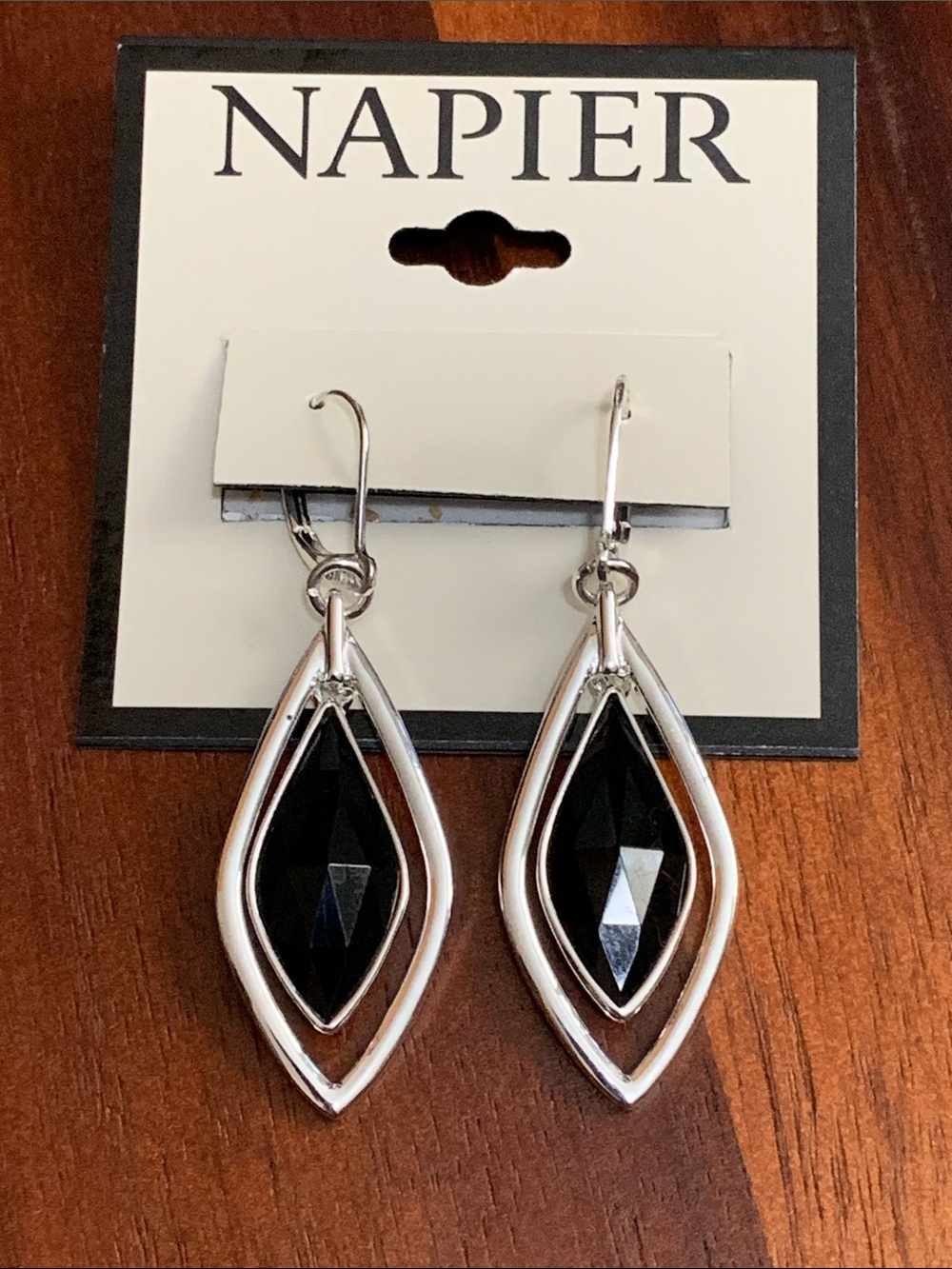 NWT Napier silver tone black stone earrings